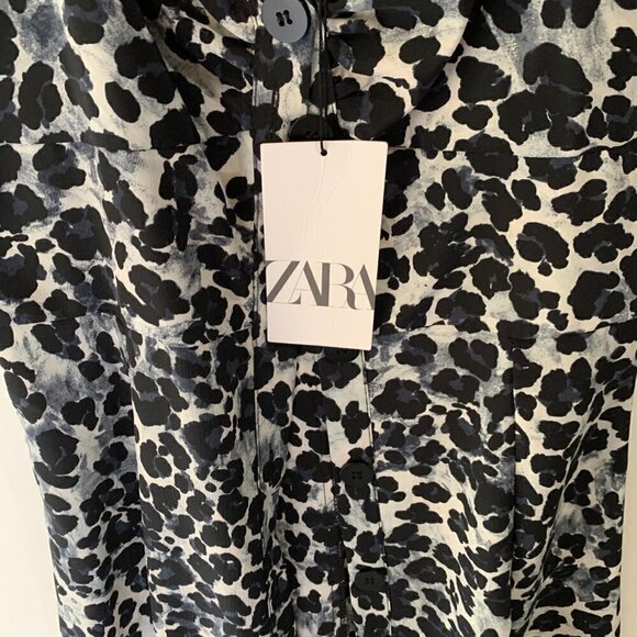 Zara Black Animal Print Ruffled Straps Button-Down Dress. Size Medium NWT - Picture 6 of 12